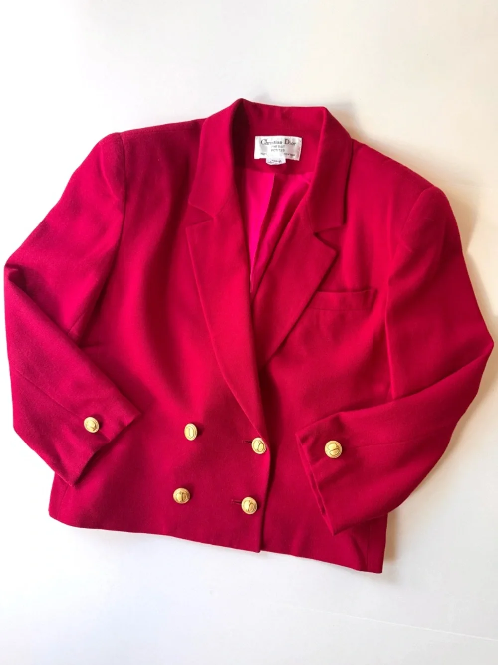 Vintage Christian Dior Red Wool Double-Breasted Blazer 12 P